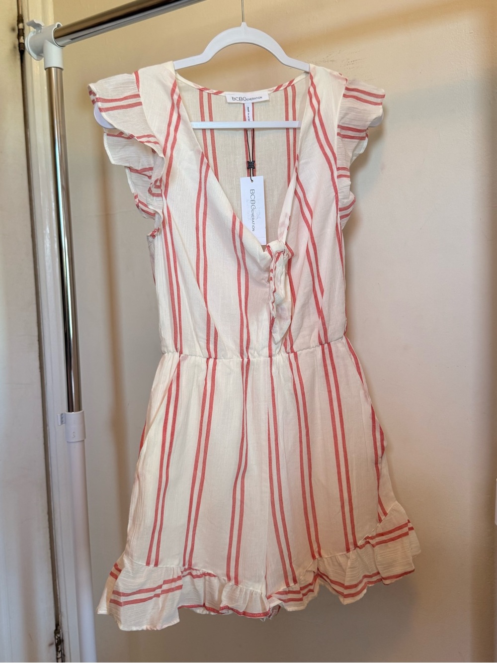 BCBGeneration Cream with Coral Stripes Playsuit